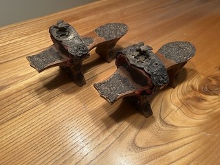 Antique Ornate Silver And Wood Turkish Harem Hammam Shoes