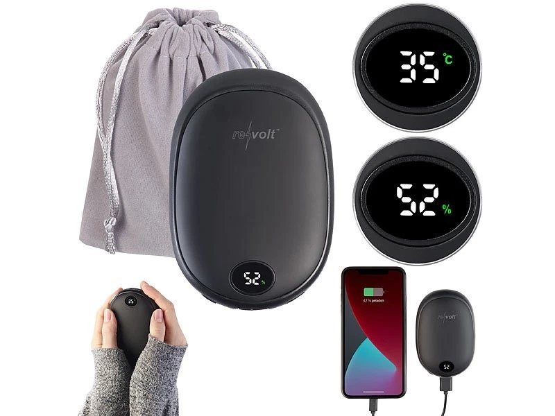 revolt 2in1-USB-Powerbank & 3-Stufen-Handwärmer, 2 A, 10.000 mAh, Display - Bild 4 von 4