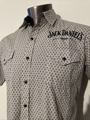 Jack Daniels Whiskey No7 Logo Western Style SS Black Pearl Snap Up Shirt Men's M