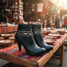 Women 2PCS Silver Metal Boot Chain Bracelet Ethnic Flower Charm Shoe Anklet