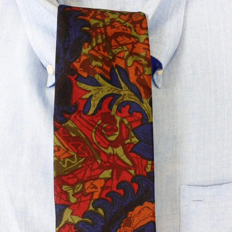 Corbata para el Cuello Hombres Tropical Floral Audaz Seda Boho Brillante Azul Occidental Rojo PELIGRO Japón Foto 2 de 4
