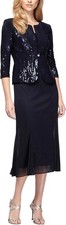 Alex Evenings Womens Tea Length Jacket Dress Perfect for Weddings 16 Navy Sequin