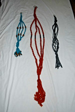 3 VINTAGE Macrame hanging Bohemian plant Hippie HOME DECOR Orange blue gray EUC