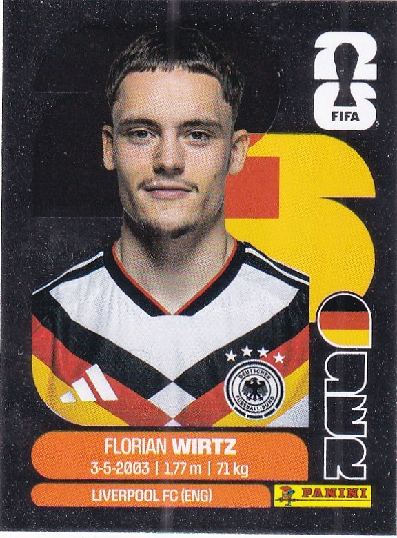 Panini 2026 World Cup Sticker No. GER 11 Florian Wirtz Special Grey Unused