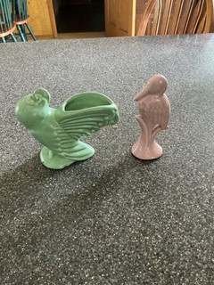 Two Vintage Pottery Figurines Rooster McCoy Planter And A Stork Figurine