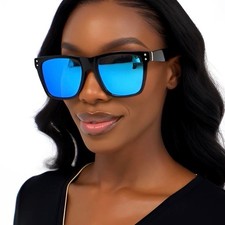 Sport Sunglasses Rectangular Blue Reflective Lens Women UV400 Sun Protection New
