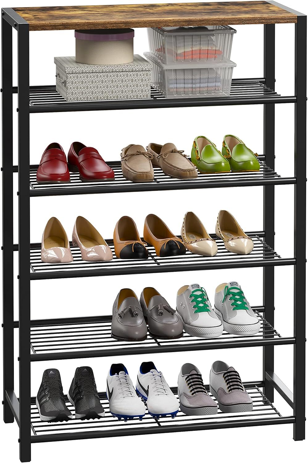 6-Tier Industrial Metal Shoe Rack Organizer - Slim Space-Saving Storage Shelf-image