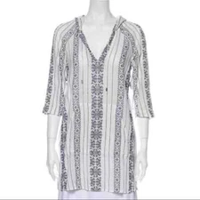 Zimmermann Women's Embroidery White Blue Cotton Tunic Size US 4 