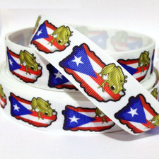 GROSGRAIN RIBBON 5/8", 7/8", 1.5"  3" Puerto Rico Flag Frog Printed