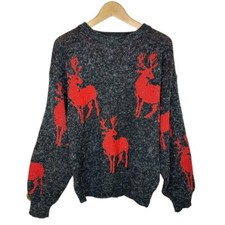 Vintage 80s Deer Ugly Christmas Wool Blend Sweater Size Medium Unisex