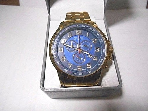 August Steiner Men's AS8118YG GOLD TONE Stainless Steel CHRONO Watch WITH BOX - Picture 2 of 12