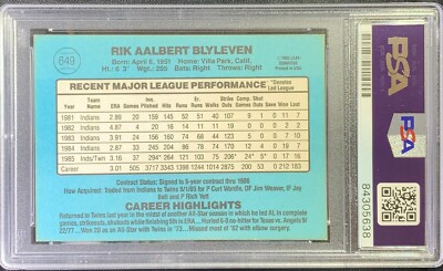 Bert Blyleven auto card 1986 Donruss #649 MLB Minnesota Twins PSA
