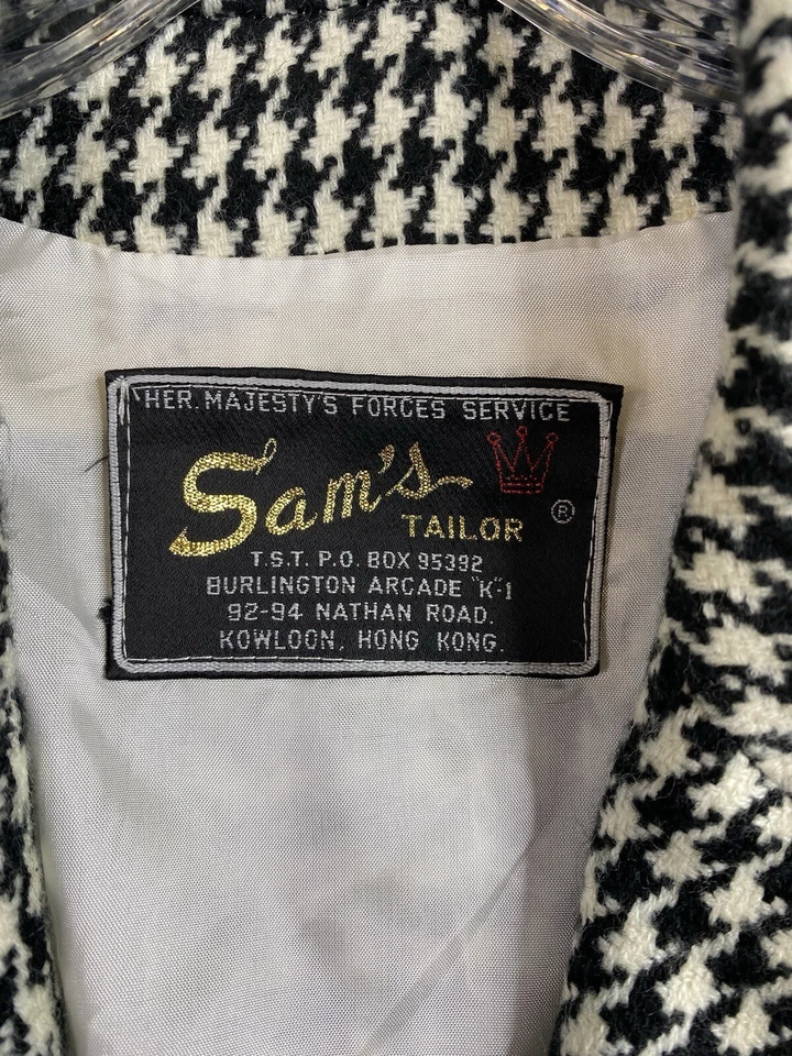 Chaqueta Blazer De Colección Sam's Tailor Para Mujer Negra Crema Lana Pata de Gallo Abrigo Militar Foto 3 de 4