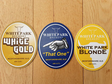 3 Beer pump clips badges, White Park Brewery, Set of Three pump clips