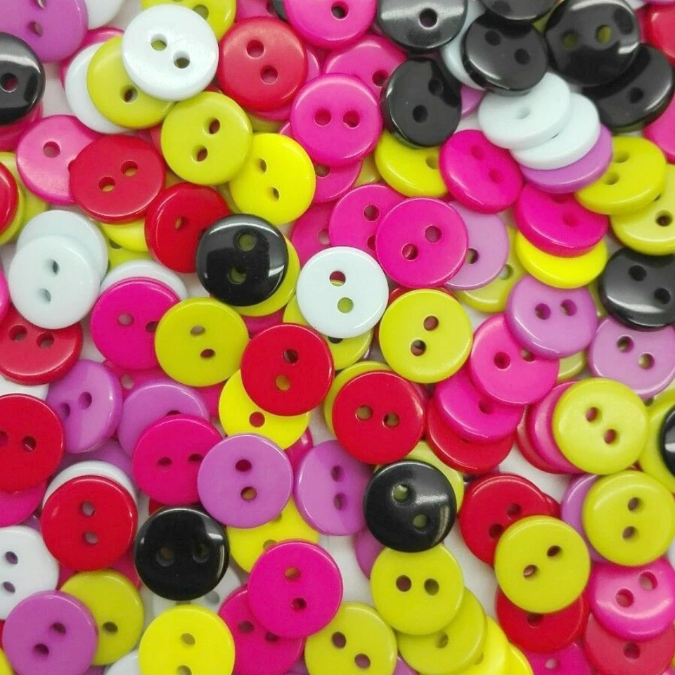 9MM BUNTE ZWEILOCH KNÖPFE ACRYL BABY KNOPF KINDER KIND SCHWARZ ROT RUND BUTTONS - Bild 2 von 2