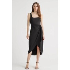 Quince Blk Tencel Jersey Side Tie Dress Sleeveless Midi Wrap S