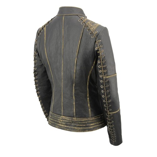 MILWAUKEE LEATHER WOMEN'S LACED DETAIL DISTRESSED BROWN LEATHER JACKET - SALO - Picture 2 of 11