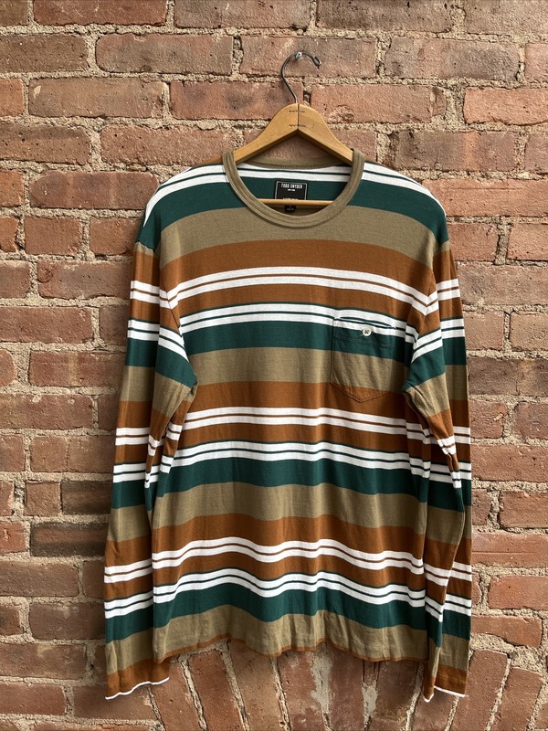 Todd Snyder Men's LS T Shirt, Sz Large, Multi-Stripe 100% Cotton, Portugal