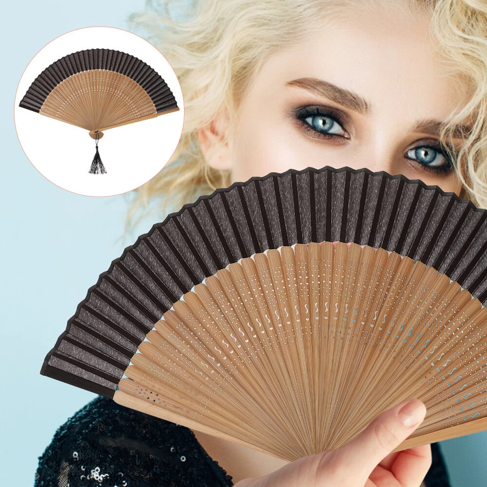 Abanico plegable para mujer Abanico de mano para mujer Abanico de mano plegable Abanico de bambú Foto 3 de 4