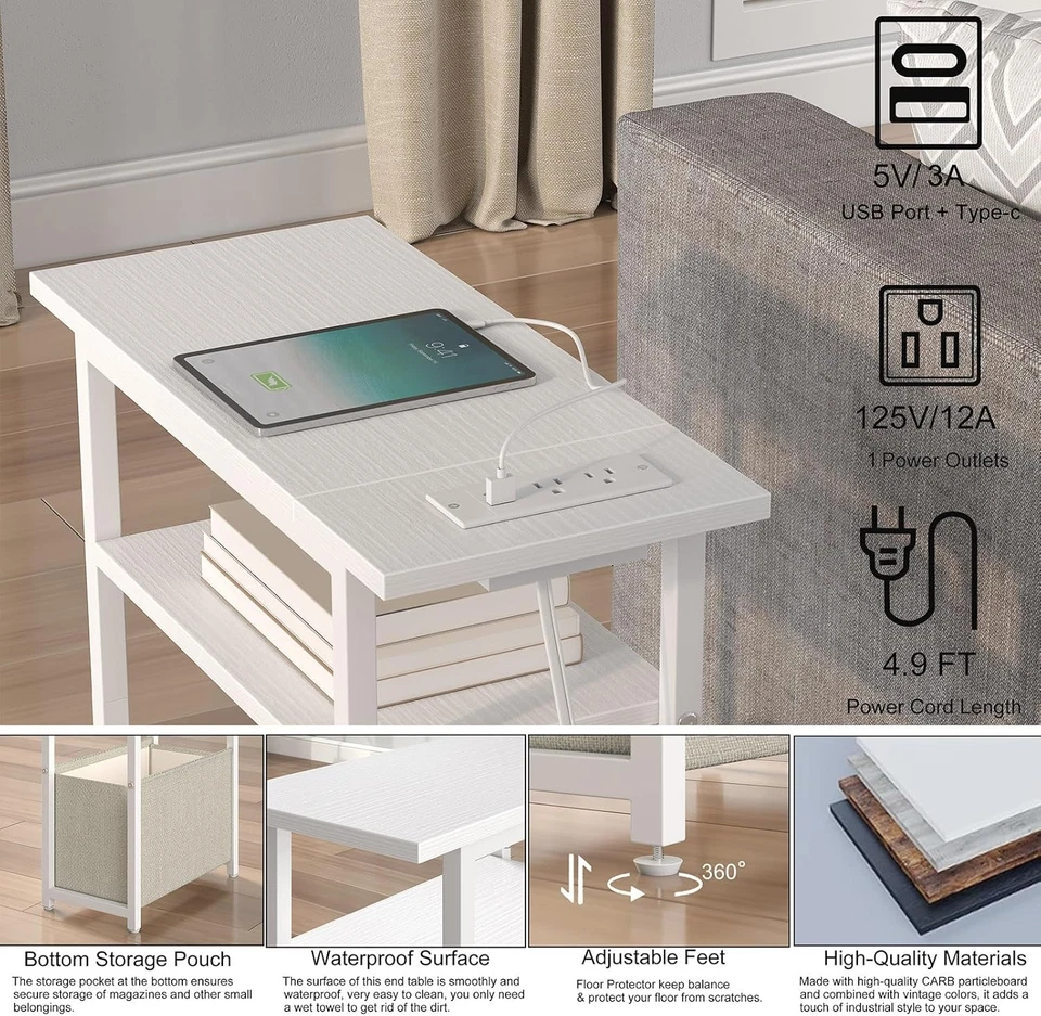 Narrow Side Table with Charging Station, LED End Table Set of 2 for Small Spaces - Image 4 of 4