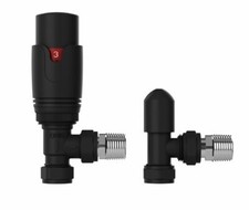 Matt Black Thermostatic Radiator Valves & Lockshield Angled 15mm x 1/2" Pack TC
