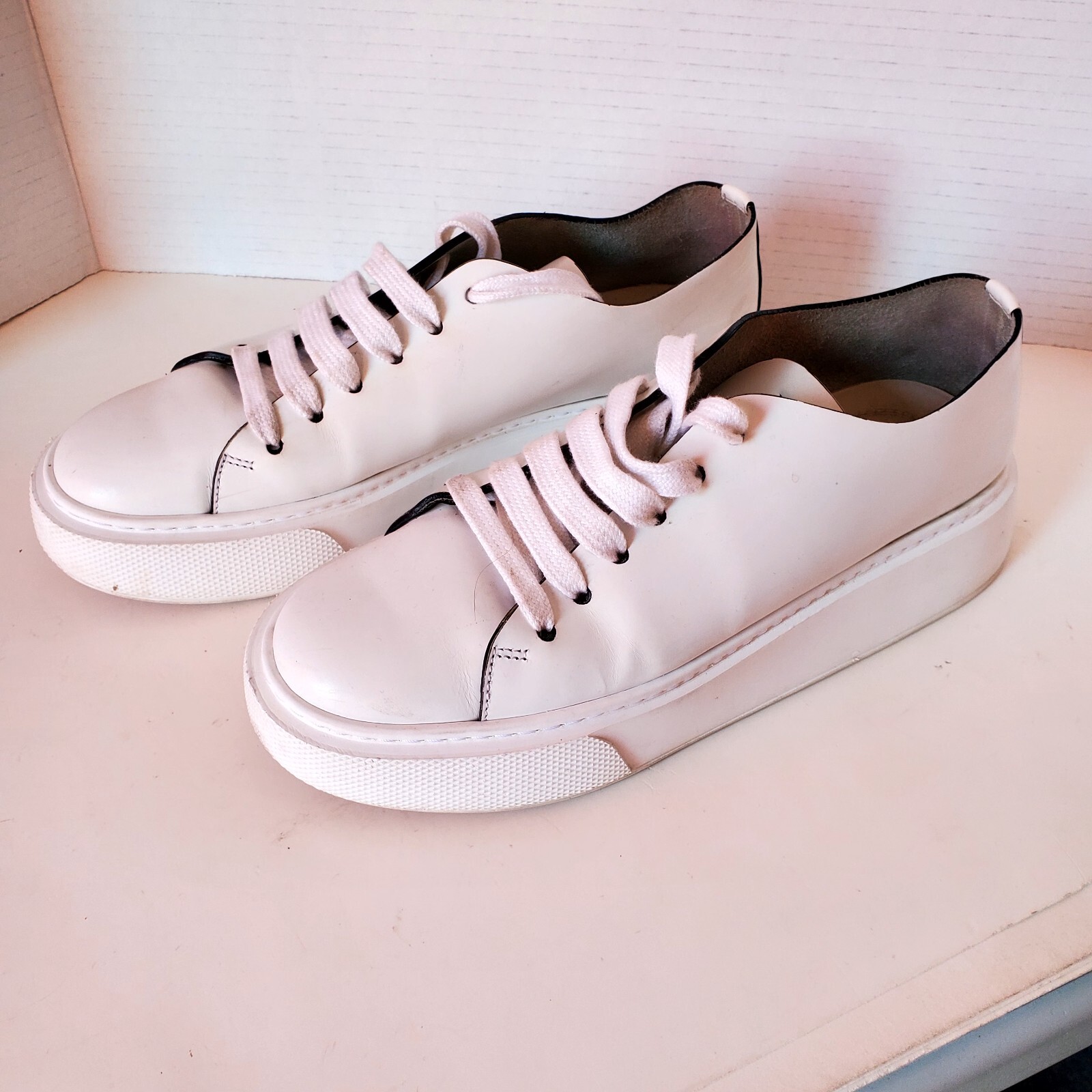 Prada White Leather Sneakers for Women - Size 38.5 US 8.5-image