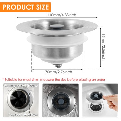 2Pcs Kitchen Sink Drain Strainer Stainless Steel Sink Strainer Pop Up Sink weDAz