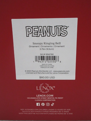 Snoopy Ringing Bell 2023 Lenox Peanuts Porcelain Ornament - NIB | eBay