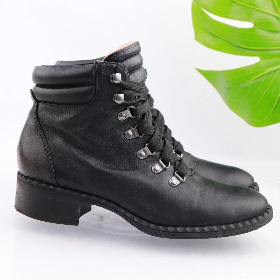 Gentle Souls Women's Brooklyn Boot Size 9 Lace Up Combat Bootie Black Leather - Image 4 of 4
