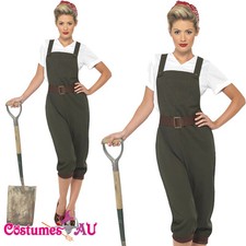 Ladies WW2 Land Girl Costume World War 2 Wartime Outfit 40s Army Fancy Dress