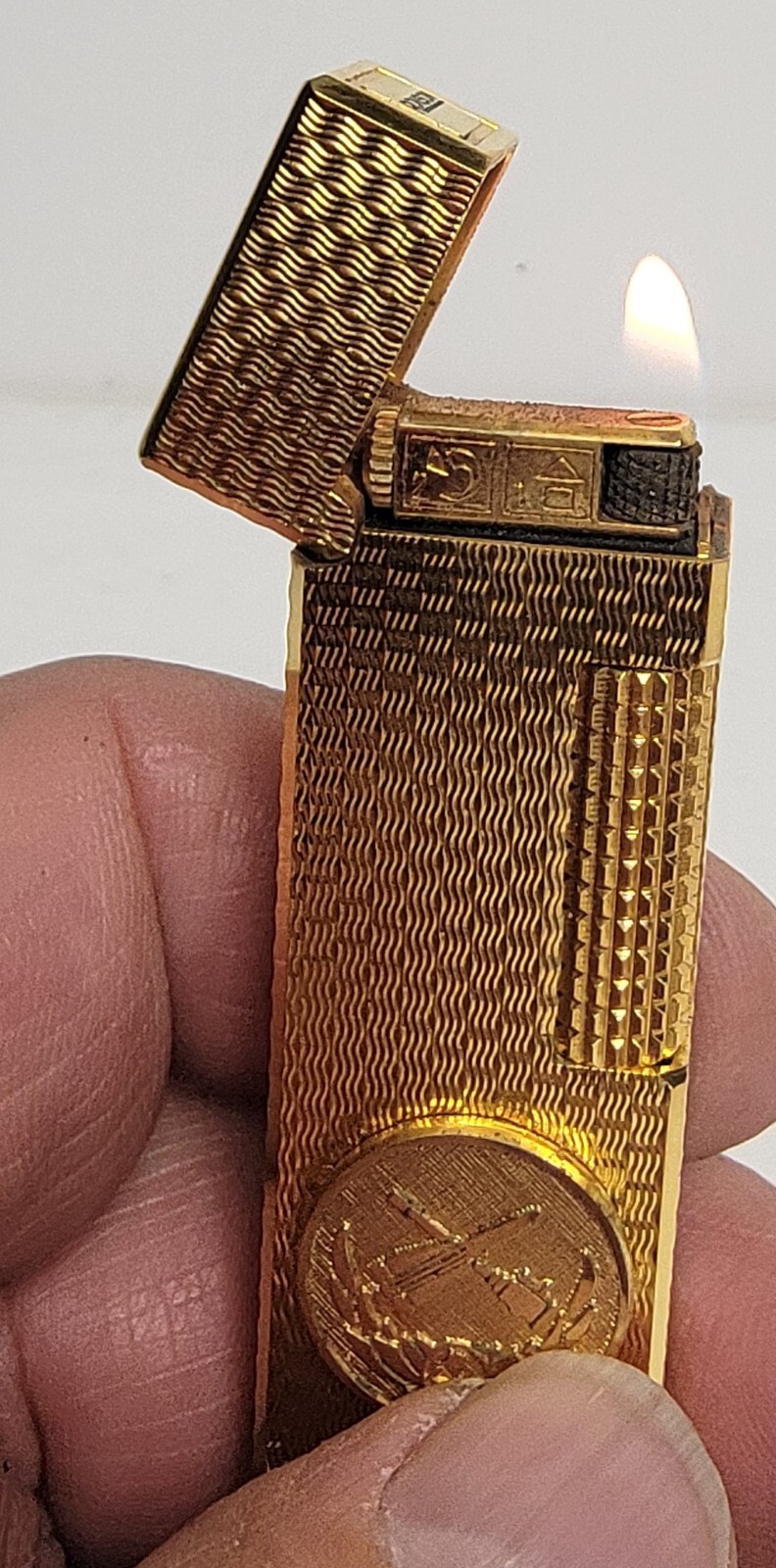 SCARCE Ronson 18k Gold Electroplated Butane Lighter Special Edit Space Ship logo