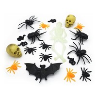 20-Tlg. Party Halloween Deko-Set / Spinnen Fledermaus Totenkopf HirschkäFer Usw.