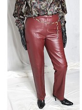 Womens Leather Pants SOFT Labmskin Clifford Willis Sz 12 Red Maroon Vintage 90s