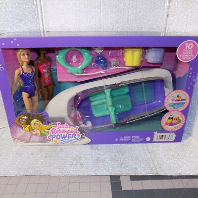 Barbie Mermaid Power Dolls And Boat Playset Malibu & Brooklyn Ocean Accessories