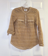 Holding Horses Top Tunic Size 0 Popover Roll Tab Long Sleeves Pockets Cotton