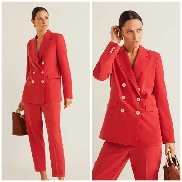NEW Mango Double breasted Blazer Jacket red size 8