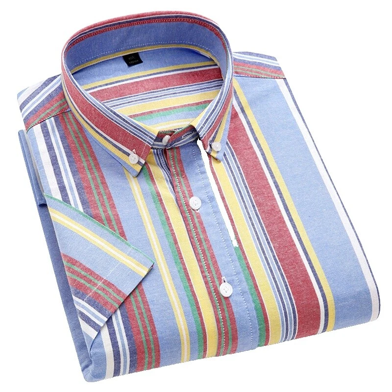 Striped Short Sleeve Dress Shirts for Men