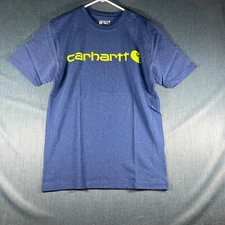 Carhartt Mens T-Shirt Size S Heather Blue Graphic Loose Fit Crew Neck Pullover