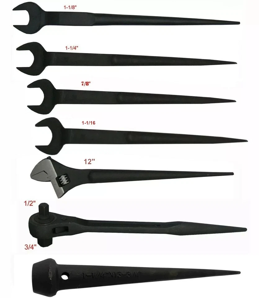 CONSTURCTION TOOLS (Qty-7) 12" ADJUSTABLE SPUD WR & DUAL RATCHET & 4PC IRON WORKER & 13" BULL PIN