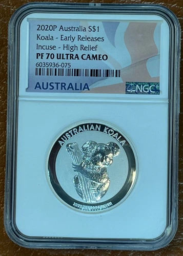 2020 P $1 Proof Australia Koala Incuse High Relief NGC PF 70 Ultra Cameo