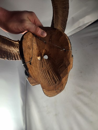 Vintage Diablo Devil Dance Mask Wood Real Ram Horns Folk Art Beautiful Piece!!! - Picture 3 of 11