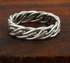 Braided Pattern Band Ring, 925 Sterling Silver Band Ring, Unisex Band Ring