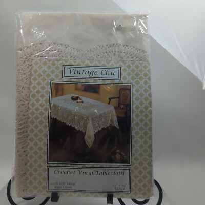 Vintage Chic Crochet Vinyl Tablecloth 54 X54 Beige New Sealed