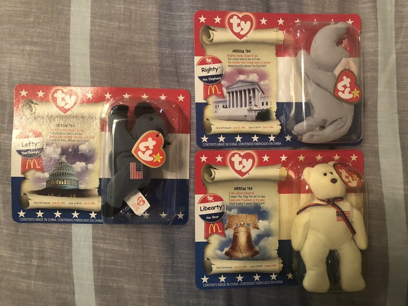 Mcdonalds TY 2000 Teenie Beanie Babies American Trio NIB w/Error Lefty Righty