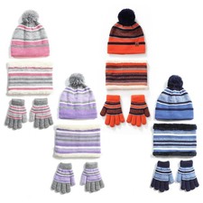 Kids Winter Beanie Hat Scarf Gloves 3Pc Set Boys Girls Warm Knit