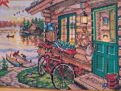 Joy Sunday Stamped Cross Stitch Riverside Hut 14ct 30x21cm 30 Colors New
