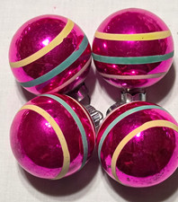 4 Shiny Brite Made in USA Pink Mercury Glass Ball Christmas Ornaments Striped 2"