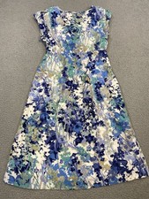 Eddie Bauer Dress Women’s 6 Blue Floral Lined Cotton Sleeveless Summer Faux Wrap