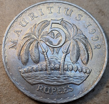 Mauritius 5 Rupees 1992 Palm Trees Copper-Nickel KM 56