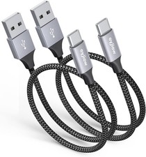 1.5ft USB C Cable 2-Pack Type C Charger 3A Fast 1.5Foot, Black-Grey